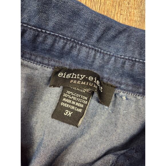 Eighty Eight Premium Dark Chambray Denim Long Sleeve Dress Plus Size 3X - Picture 2 of 4